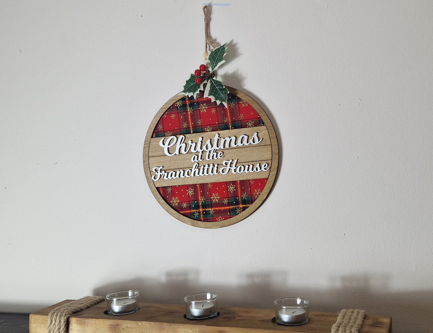 Personalised Tartan Christmas wreath, Bauble shaped