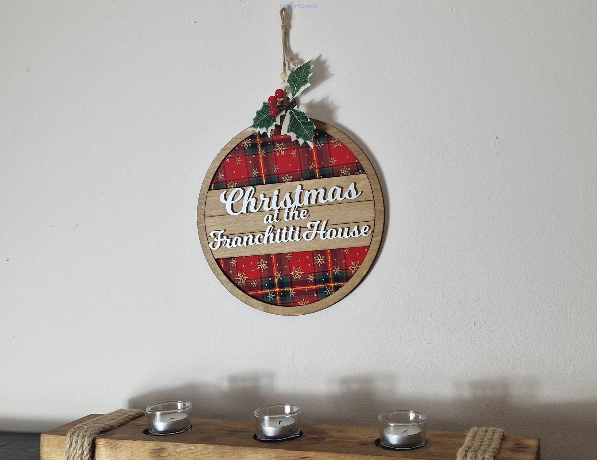 Personalised Tartan Christmas wreath, Bauble shaped