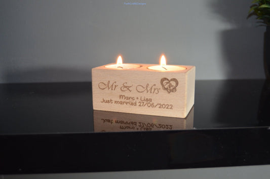 Tea light holder, personalised anniversary/wedding gift.-Forth Craft and Designs