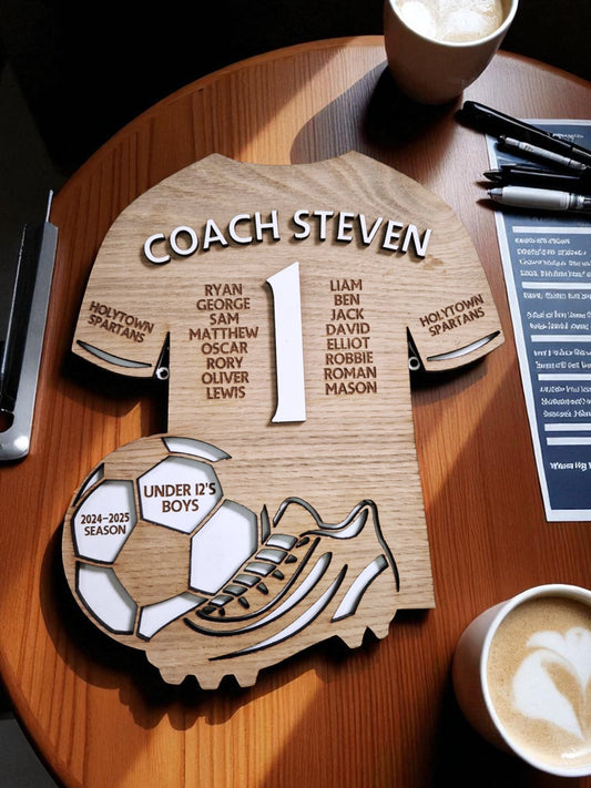 Personalised Wooden Football Coach Plaque – Team Jersey Keepsake Gift