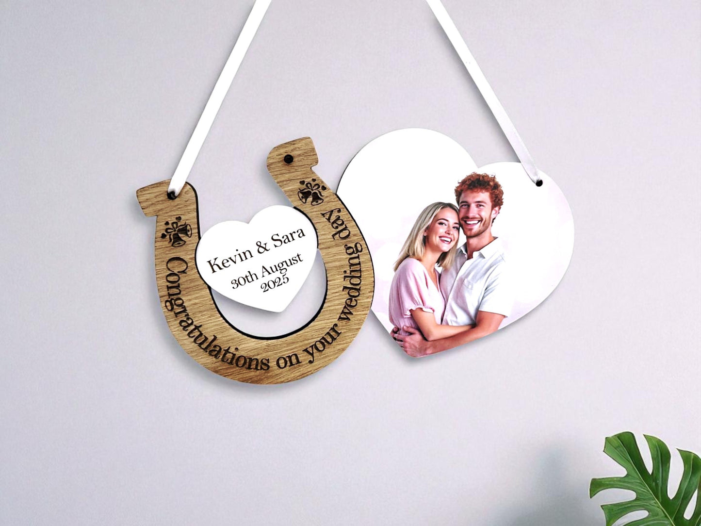 Personalised Wedding Horseshoe Gift – Wooden Heart Keepsake with Photo