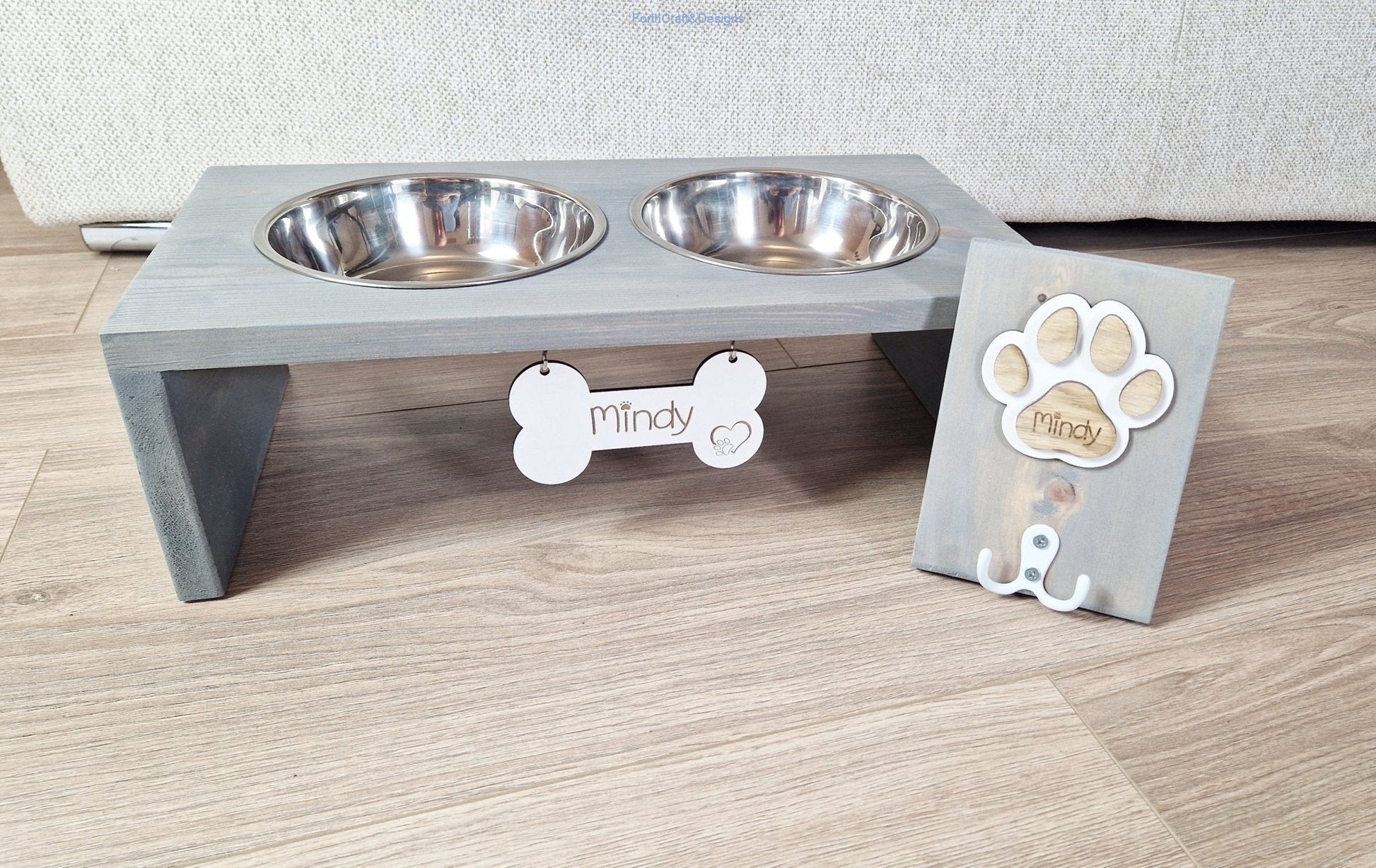 Wooden Dog Leash Hanger, and feeding station bundle.